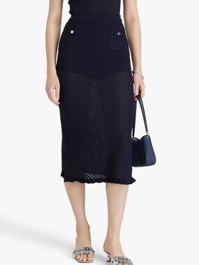 NWT SANDRO Navy Jacquard-Knit Midi Skirt